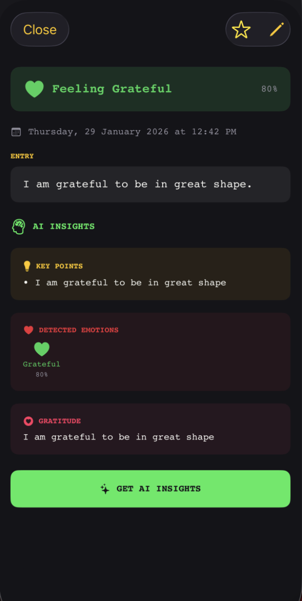 Neural journal entry with mood and AI insights